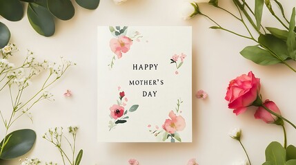 Greeting Card with Watercolor Flowers in Corners &ndash; Elegant and Minimal Floral Design for Special Occasions