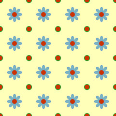 Flowers and polka dot seamless pattern
