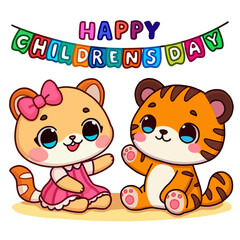  Children's Day Banner with Fox and Tiger