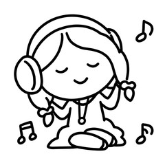 Woman Listening to Music with Headphones (Line Art)