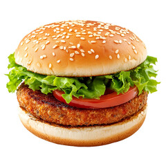 Crispy veggie burger isolated on transparent background