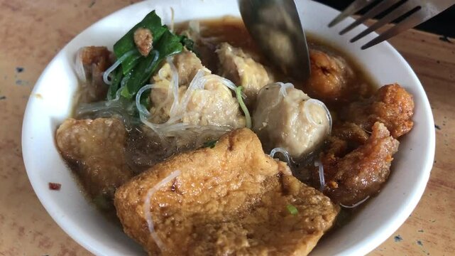 a bowl of very delicious meatballs from Indonesia