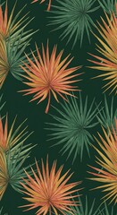 Fototapeta premium Tropical Palm Leaves: Dark Teal & Coral Seamless Pattern