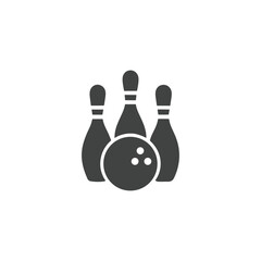 bowling ball and pins black and white icon