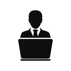 businessman behind laptop silhouette