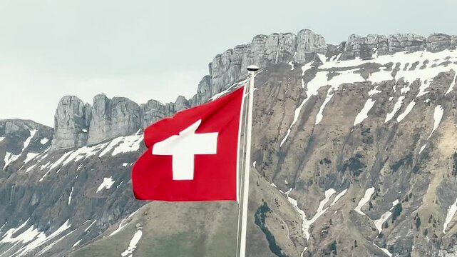 Swiss flag in the mountains