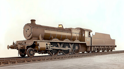 Naklejka premium Vintage Steam Locomotive On Railroad Tracks