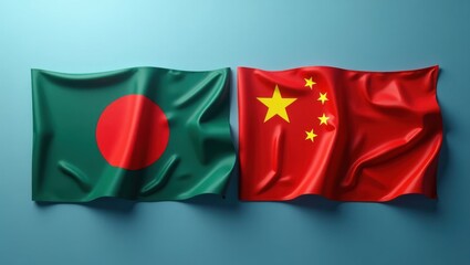 Fototapeta premium Flag of China is touching flag of Bangladesh.