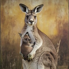 Fototapeta premium A kangaroo and her baby in a beautiful natural setting