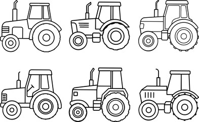 Set of Farm Tractor outline vector illustration, line art © 99 vector art