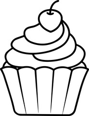 cupcake outline vector illustration, line art
