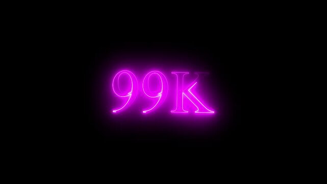99 K Electric lighting text with animation on black background, 99K subscribers thank you text font with light. Luminous and shimmering haze inside the letters of the text 99K 4k video