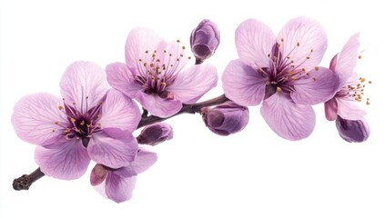 Obraz premium Light purple spring flowers on a branch, isolated on a white background