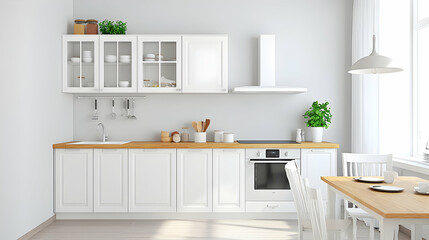 Fototapeta premium Bright Modern White Kitchen Interior