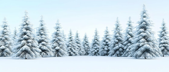 Fototapeta premium Snowy Pine Trees Forest Scenery