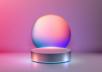 vibrant 3d podium with gradient pink purple blue illuminated modern product display mockup showcase showroom