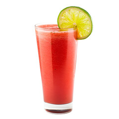 Refreshing watermelon smoothie with mint and ice isolated on white background