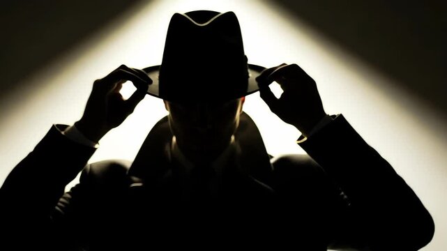 Man in hat silhouette against dark background.