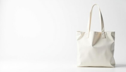 A bright white cotton tote bag, clean and unblemished, against a stark white backdrop , clean, tote bag, modern