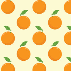 Oranges with leaves seamless pattern, citrus fruit vector illustration. 