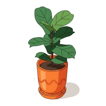 recommend clip art: Fiddle leaf fig plant in pot illustration