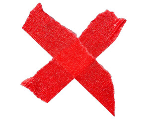 Red adhesive sticky paper masking tape cut out design element, cross shape x