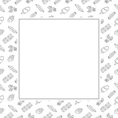 Food frame. doodle fast food square frame. hand drawn food and beverage frame background. food background
