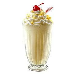 Smooth Vanilla Milkshake Topped with Whipped Cream isolated on transparent background