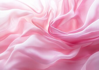 Delicate pink silk fabric with soft flowing folds and pastel gradient hues, luxurious texture for fashion design and high-end decor concepts.