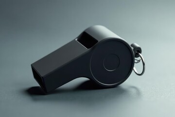 Classic black plastic whistle, simple design, clean background , sound, safety