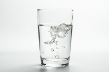 Close-up of a simple glass of water, white background, water, hydration, routine