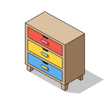 recommend clip art: Isometric chest of drawers with colorful drawer fronts on white background