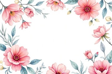 Delicate watercolor floral pattern on white background, elegant, summer, delicate
