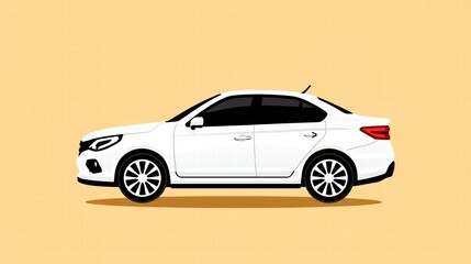 Obraz premium Pixel art illustration of a white sedan on a light orange background. The car is depicted in profile view, showcasing its design details. Simple, clean aesthetic.