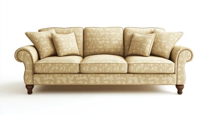 Fototapeta premium Light beige sectional sofa isolated on white