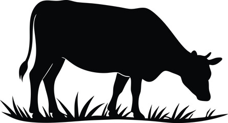 cow is eating grass vector icon