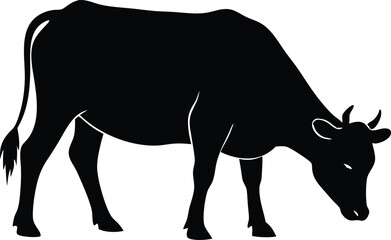 cow is eating grass silhouette