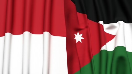 Flags of INDONESIA and JORDAN with realistic cloth texture