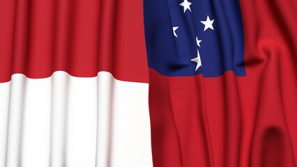 Flags of INDONESIA and SAMOA with realistic cloth texture