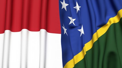 Flags of INDONESIA and SOLOMON ISLANDS with realistic cloth texture