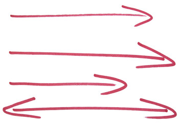 Set of  arrow sign drawn with red marker on transparent background