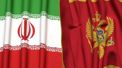 Flags of IRAN and MONTENEGRO with realistic cloth texture