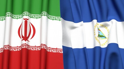 Flags of IRAN and NICARAGUA with realistic cloth texture