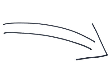 An arrow sign drawn with black marker on transparent background