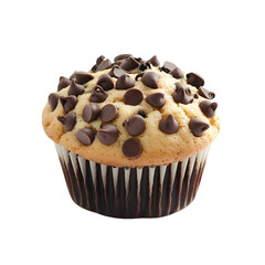 Chocolate Muffin with Chocolate Chips and Chunks Isolated on White Background