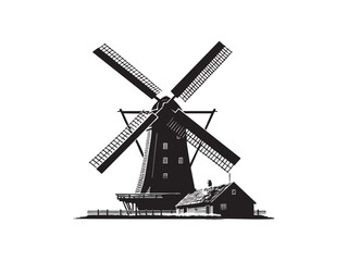 Obraz premium Minimal Windmill Silhouette on White - Minimalist Clean Vector Design