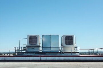 Industrial Rooftop Air Conditioners Under Clear Sky with Efficient Cooling Systems