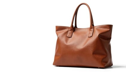 Naklejka premium Stylish brown leather tote bag isolated on white background, luggage, pouch, brown bag