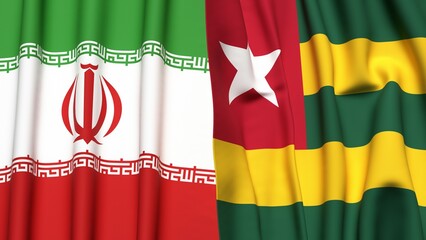 Flags of IRAN and TOGO with realistic cloth texture