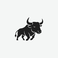 Discover a modern bull logo design that exudes strength and determination. Featuring a powerful bull silhouette. Set against a clean white background.
